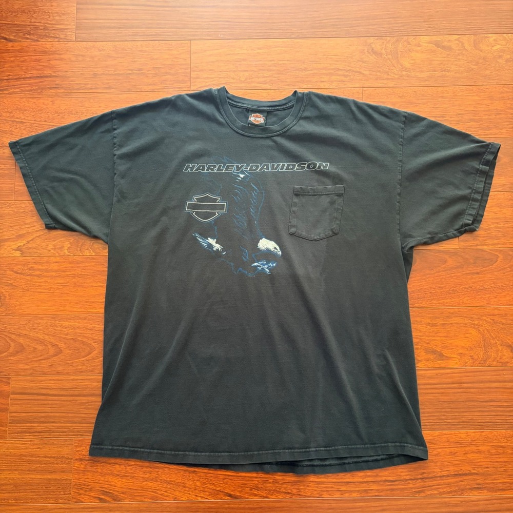 Harley Davidson Mens 3XL Black Eagle Pocket T-Shirt Denver USA Made Vintage 2004